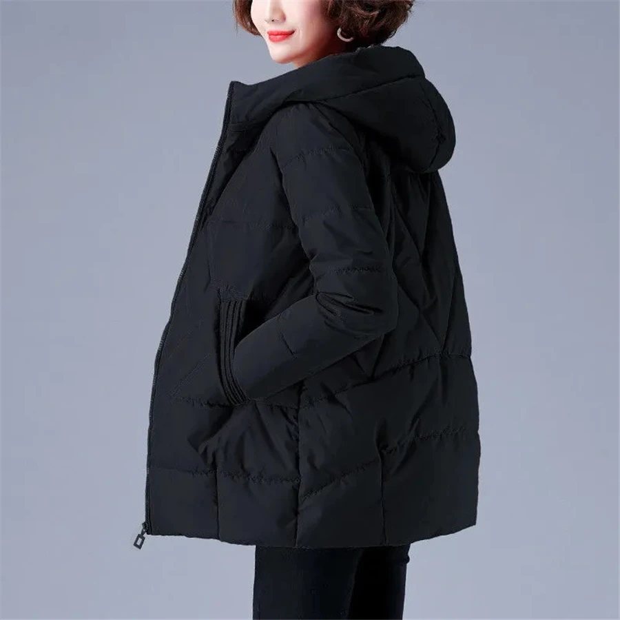 Winter Oversized 4XL Mid-length Cotton Padded Coat Womens Hooded Parkas Warm Thick Overcoat Snow Wear Outwear Top Sobretudos