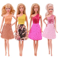 4 pcs doll dress summer party wear gown short skirt sequins fashion suit dollhouse clothes for barbies doll accessories girl toy