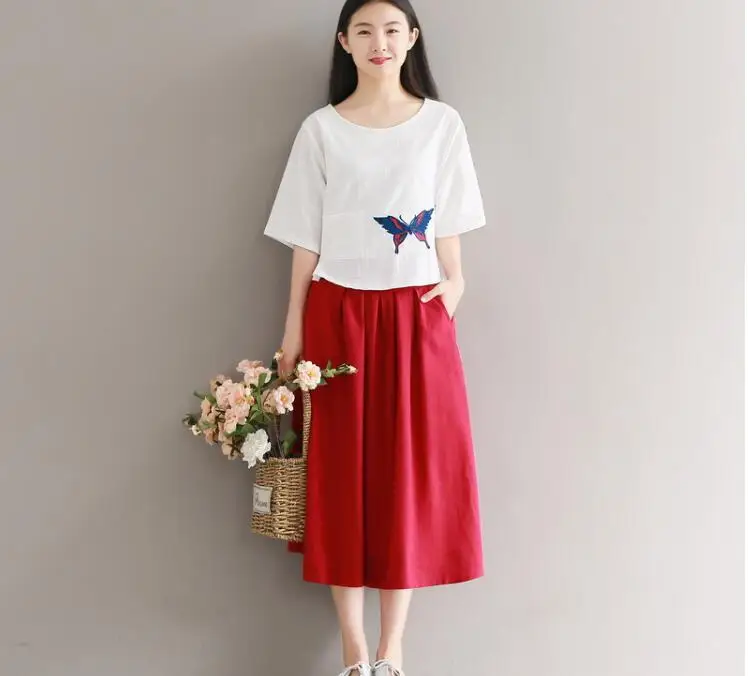 new 2022 Fashion Brand Women Top quality Linen Cotton Long Skirt Elastic Waist A-line Pleated  Beach Vintage Summer Skirts