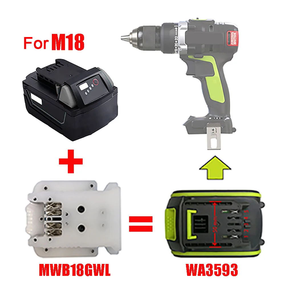 

MWB18GWL Lithium Battery Adapter Converter Use for Milwaukee 18V Li-ion Battery On for Worx Green Large Foot Tool