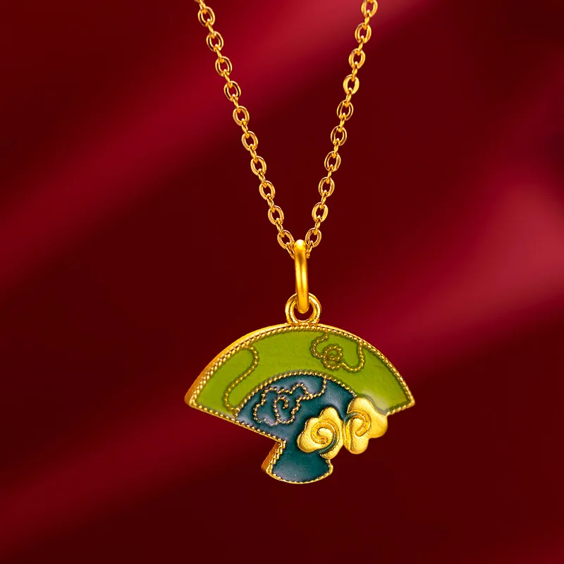 

Старинный складной веер подвеска песок 18K желтое золото женская китайская шикарная живопись маслом маленький веер Ожерелье Подвеска Аксессуары