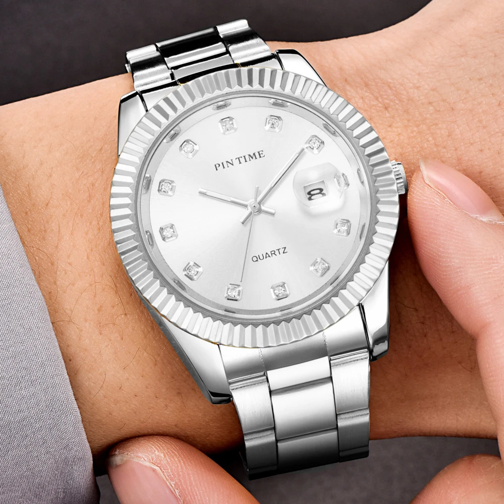 Classic Mens Retro Silver Watches Date Waterproof Male Casual Quartz Wristwatch Stainess Steel Business Man Watch Hour relogio