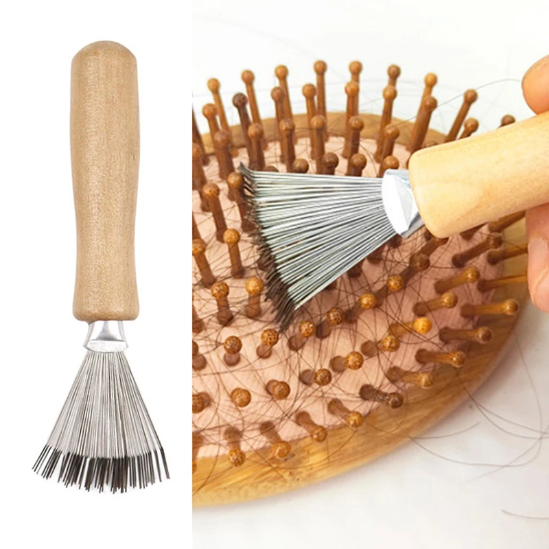 

1Pc Wooden Comb Cleaner Handle Embeded Tool Delicate Cleaning Removable Hair Brush Comb Cleaner Tool