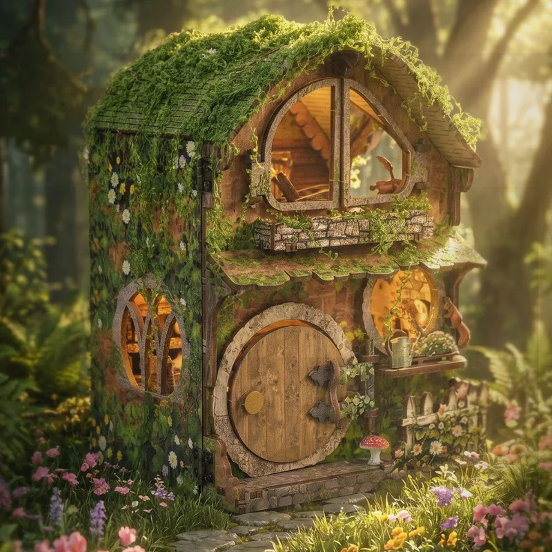 Фото 3D-модель деревянного миниатюрного домика-коттеджа из плюща, набор для сборки, антистресс, декор для рабочего стола, подарок для взрослых и детей №1
