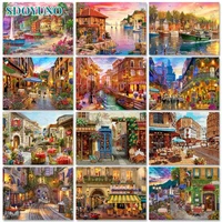 sdoyuno 40x50cm painting by numbers for adults picture paint town scenery diy coloring by numbers adults crafts home decor