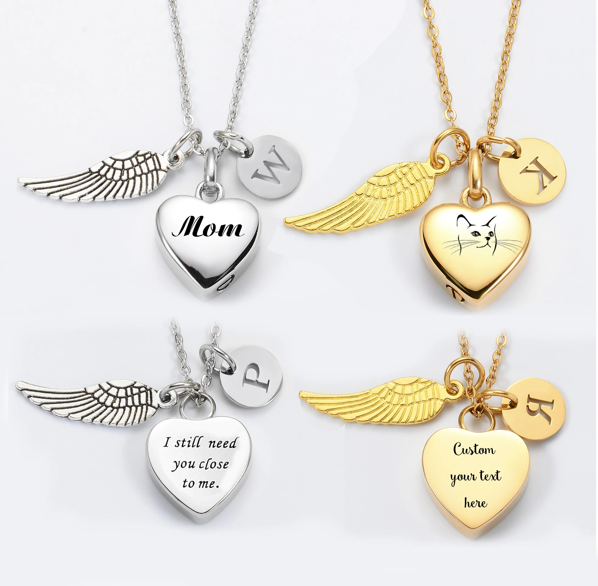 Personalized Stainless Steel Heart Urn Necklace for Ashes Jewelry with 26 Letter Initial Charm Waterproof Memorial