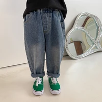 2022 autumn boys retro style casual jeans 2 8 years kids sand washed loose all match denim pants