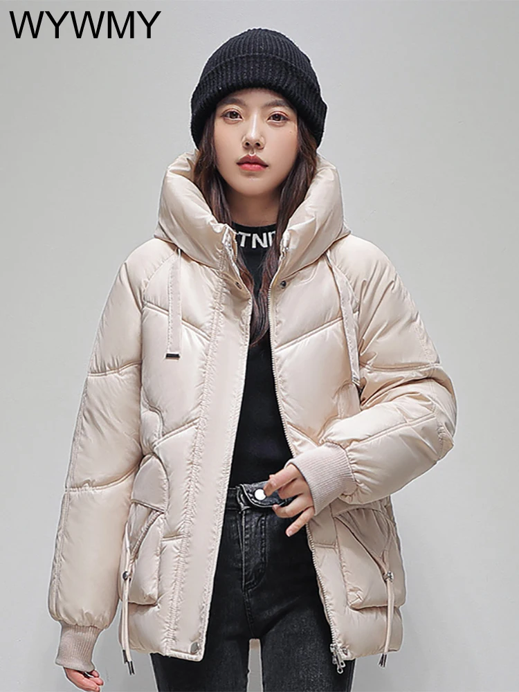 WYWMY Klein Blue Cotton-Padded Jacket, Hooded Cotton-Padded Jacket Women Autumn and Winter Thick Loose Zipper Padded Jacket
