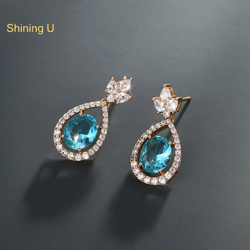 

Shining U Colored Gems Vintage Drop Earrings Oval Synthetic Stones Fashion Party Jewelry for Women Gift