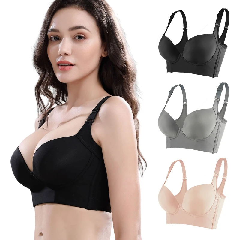 

Plus Size Breathable Women Bra Seven Row Buckle Seamless Padded Bralette Gathering Push Up Top Vest Ladies Vest Lingerie Bra