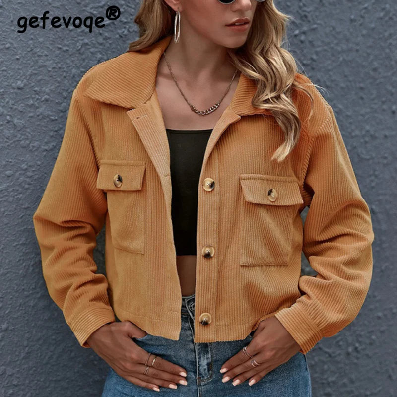 

Spring Autumn Solid Color Vintage Shirt Women Long Sleeve Corduroy Aesthetic Blouse Female Sweat Elegant Fashion Femme Clothes