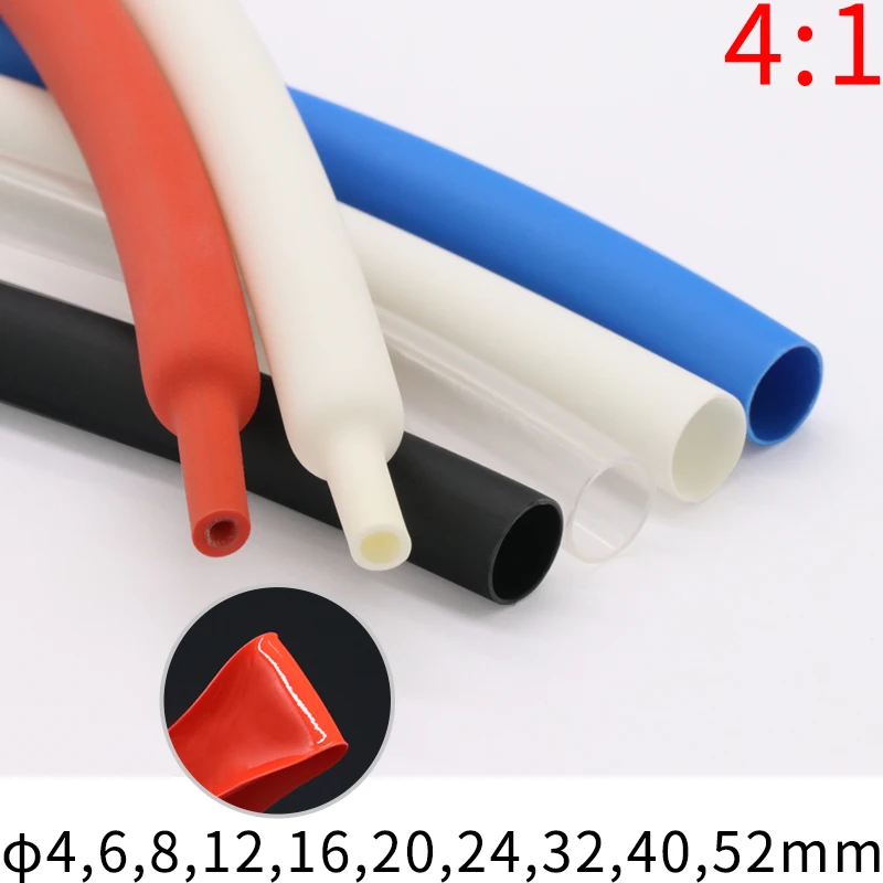 4 6 8 12mm 16mm 20mm 24mm 52 mm Heat Shrink Tube with Glue Adhesive Lined 4:1 Dual Wall Tubing Sleeve Wrap Wire Cable kit 1meter