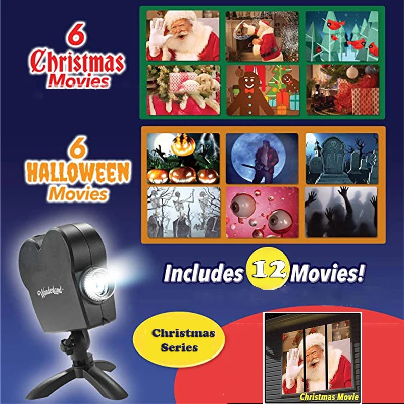 

Halloween Holographic Projection Lights Mini Window Cinema Laser Projector Home Atmosphere Lamp for Halloween Xmas Decorations