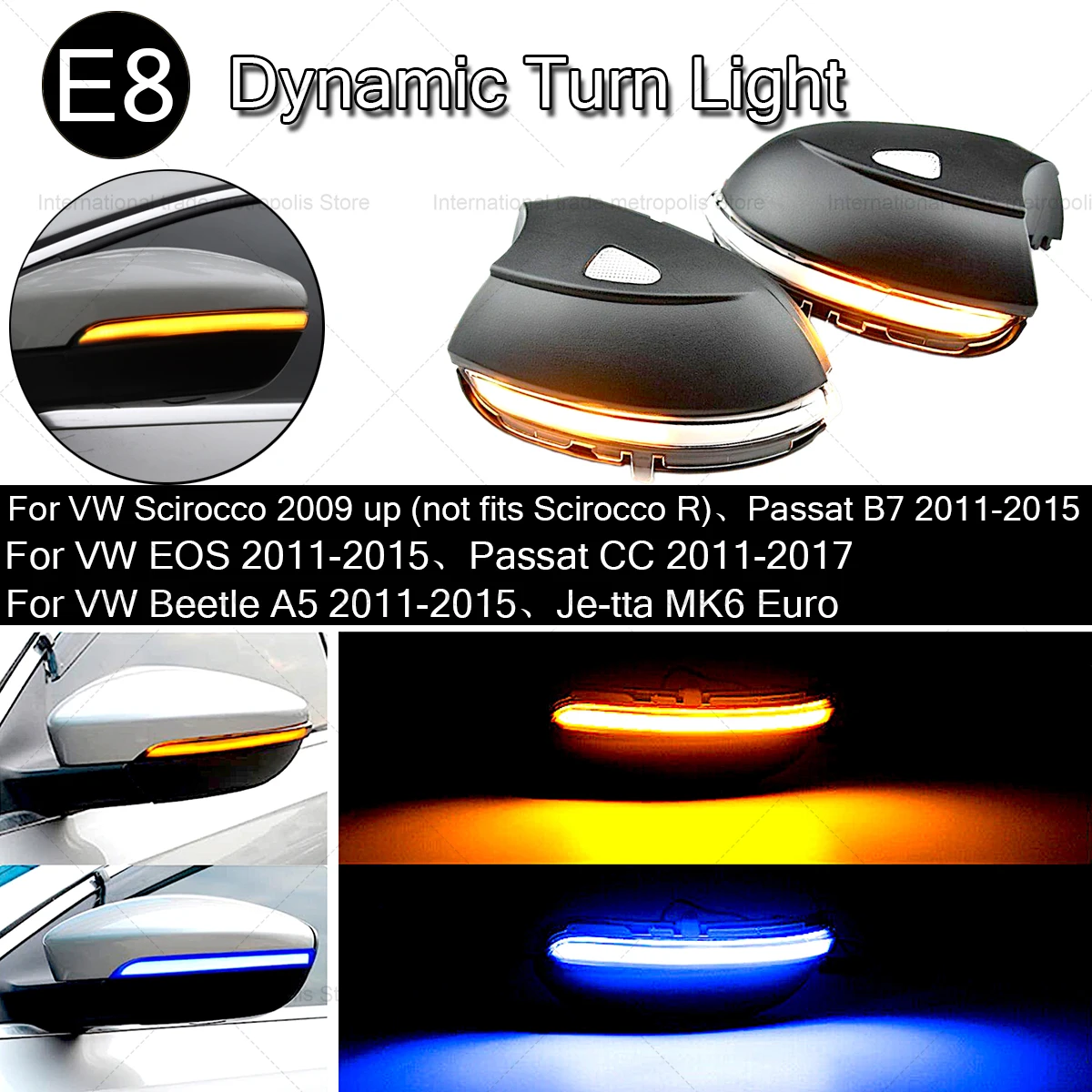 

For VW Passat B7 CC Scirocco MK3 Jetta MK6 EOS Beetle R LED Dynamic Turn Signal Blinker Sequential Side Mirror Indicator Light