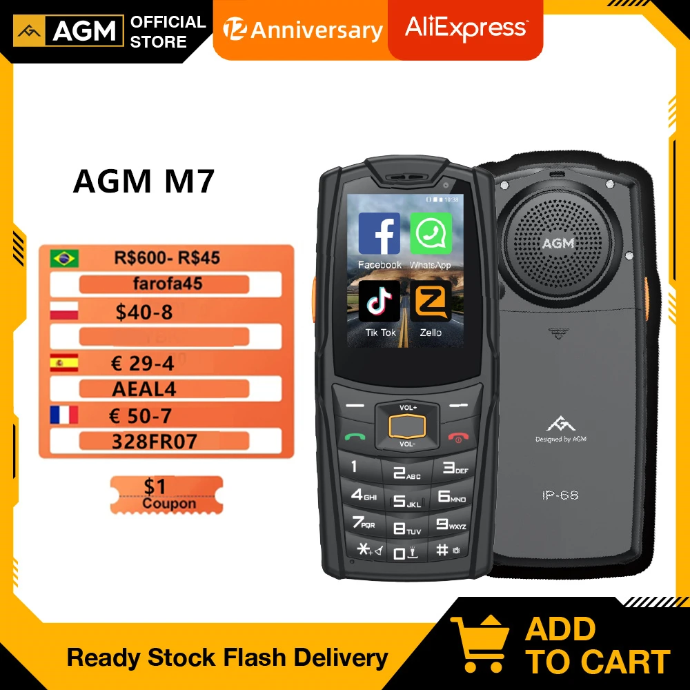 

AGM M7 4G телефон с двумя Sim-картами, большой динамик, клавиатура IP68, прочный телефон, 2500 мАч, телефон с сенсорным экраном