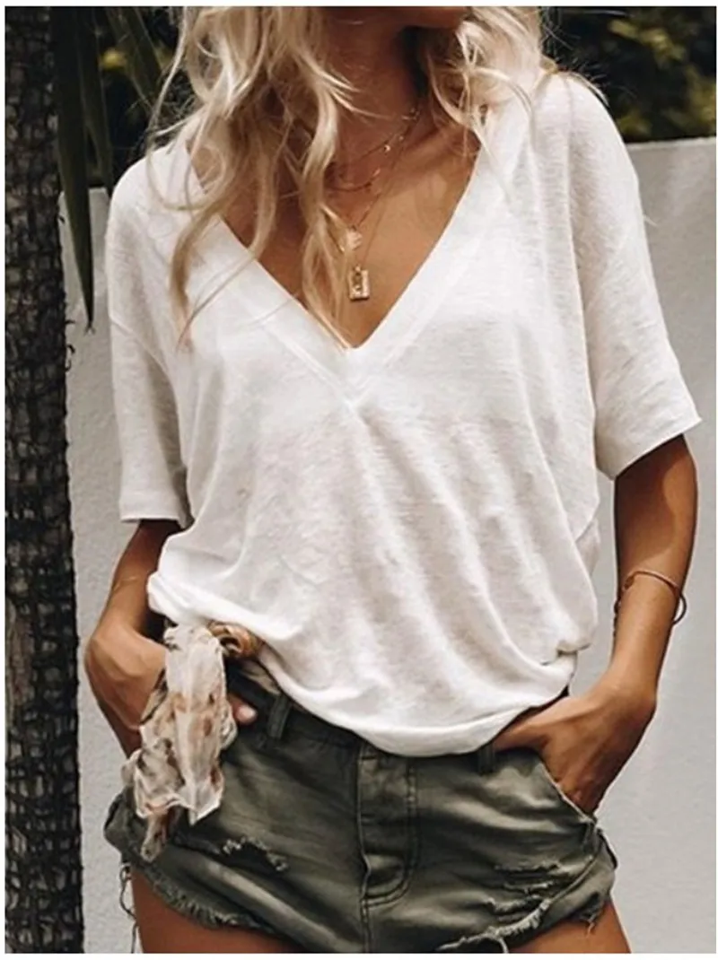 

Women's new solid color short-sleeved top is fashionable and comfortable