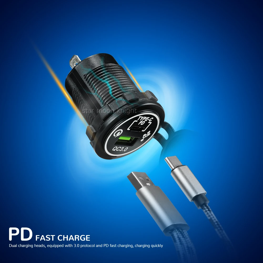 Быстрое зарядное устройство NX400 с двумя разъемами USB Type-C и QC3.0 для мотоциклов Honda NX