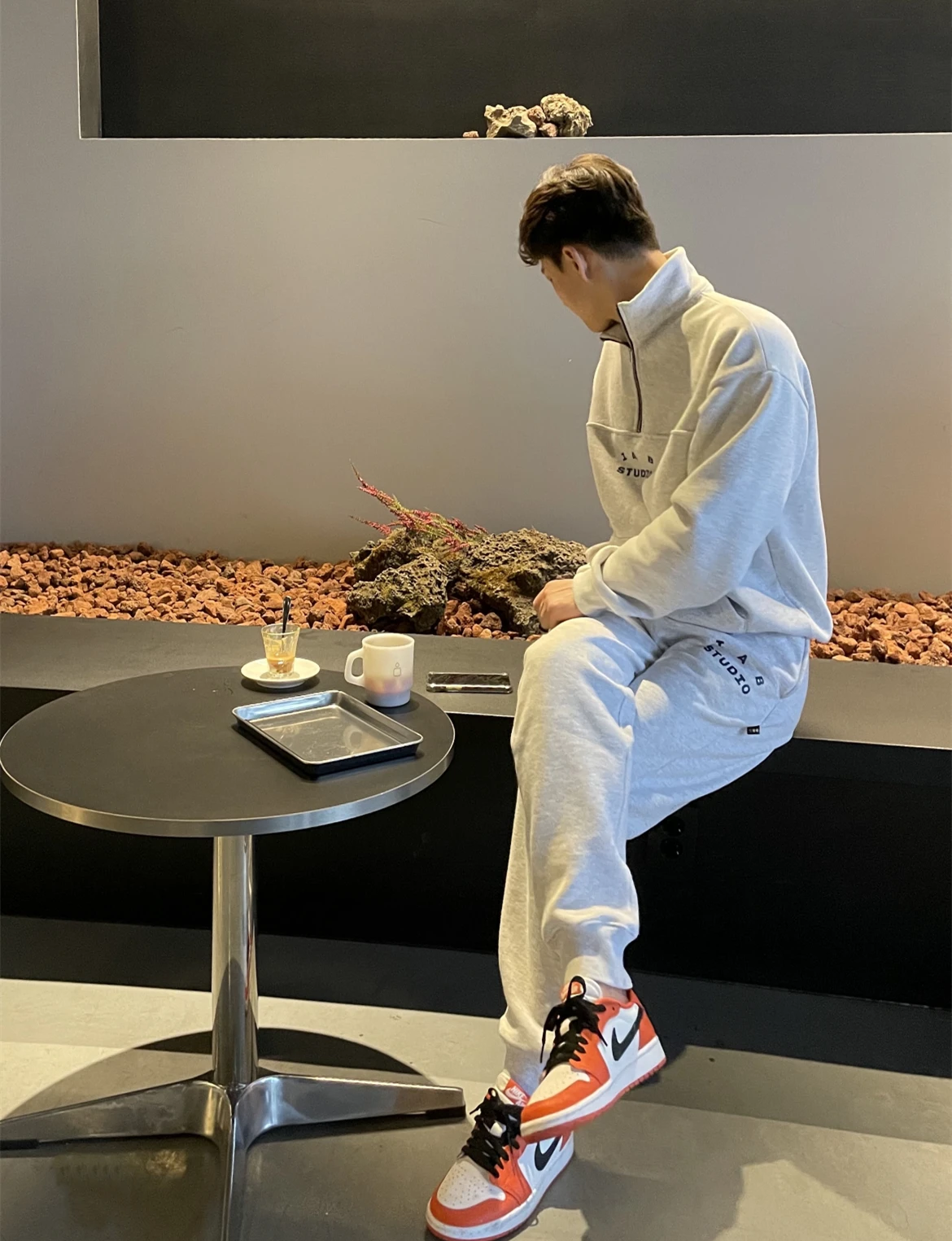 말본 IAB Studio Half Zipper Sweater Suit Plush Hoodie Men's and Women's Sports Casual Pullover Coat High Street Stand Collar Top -