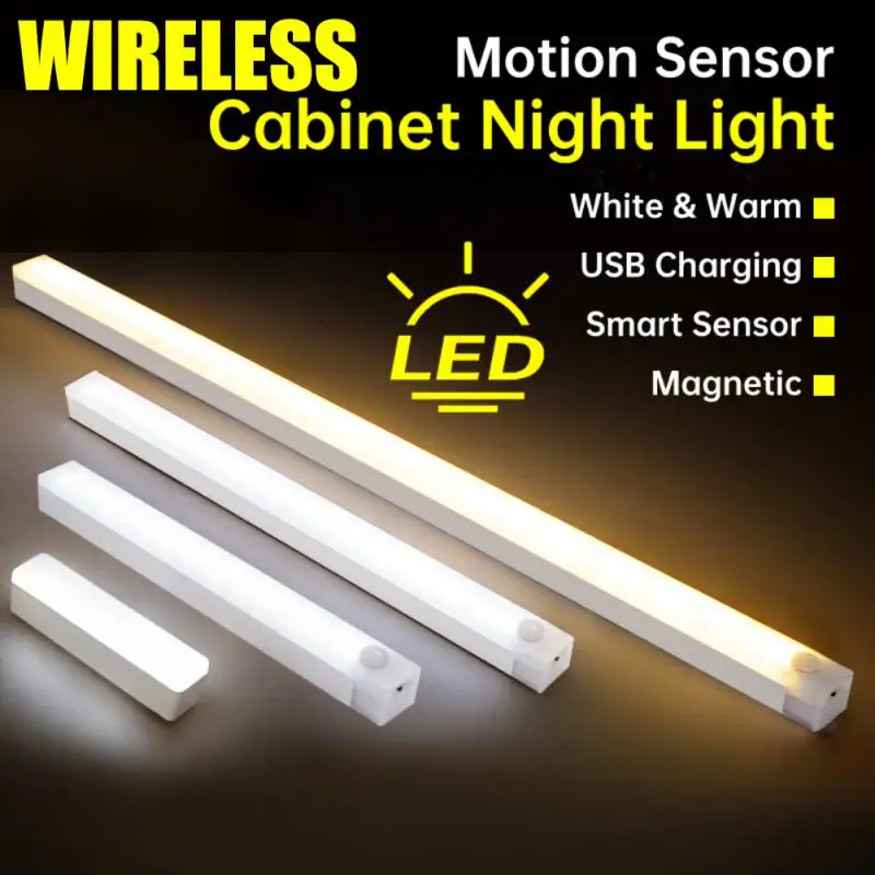 

2023 Light Motion Sensor Night Light Wireless LED Light USB Rechargeable Wardrobe Cabinet Lamp For Home Kitchen Bedroom
