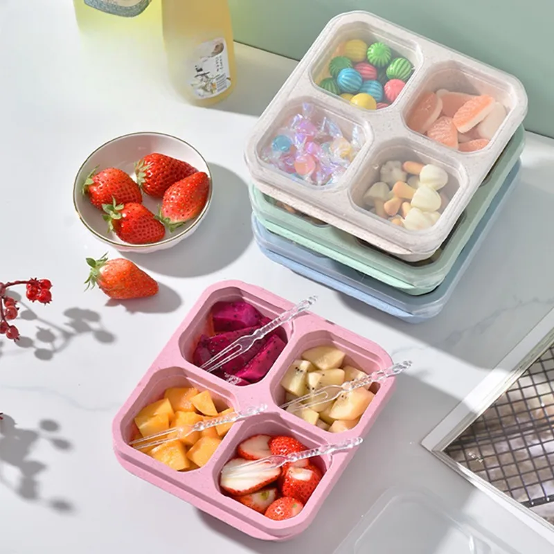 

4 Cells Salad Container for Lunch Kids Reusable Food Prep Containers Lunchable Kids Snack Container for School Work and Travel