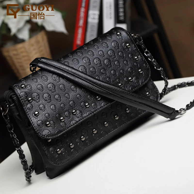 

JIEROTYX England Style Skull Women 2023 Bag Leather Small Skull Shoulder Bag Chain Luxury Clutch Women Bags Designer Drop