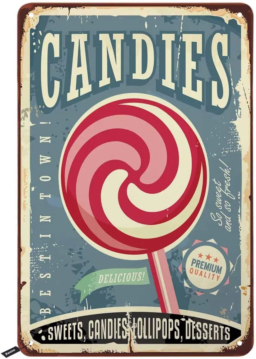 Металлическая винтажная вывеска Swono Candies Light Blue