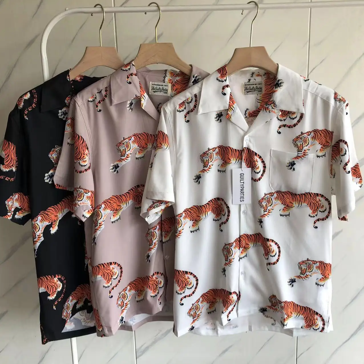 

High quality 1:1 Tiger Full Print Thin Pocket Wacko Maria Shirts Men Women Lapel Shirt Top With Tag
