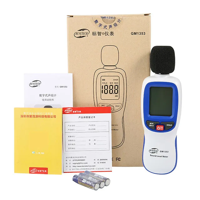 Фото Benetech GM1353 / GM1353B Цифровой измеритель уровня звука Тестер шума 30-130 дБ на децибелах Шумометр с ЖК-экраном №2