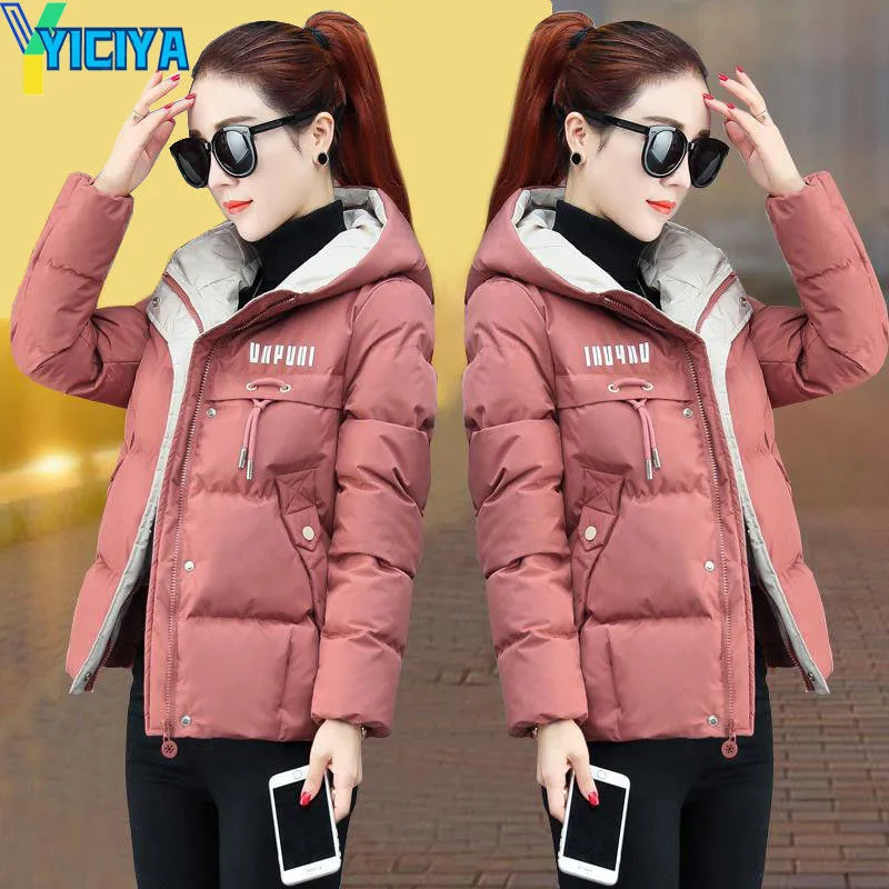 YICIYA New Women's Winter Jackets 2023 Hooded Thick Cotton Padded Parkas Female Jacket Streetwear Short Coat Slim Warm Outwear