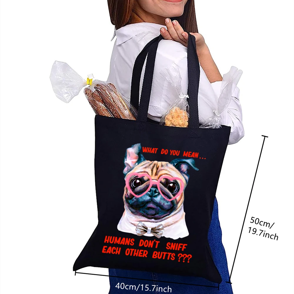 

Pug Dog Harajuku Canvas Women's College Ulzzang Black Large Animal Pet Women Hand Bag with Free Shipping Low Price