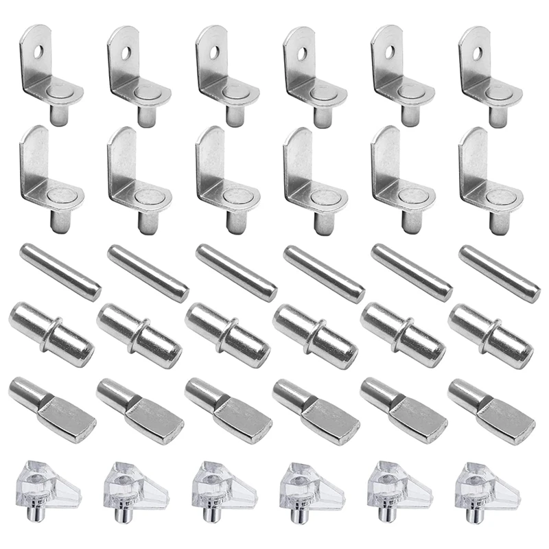 

72Pcs Shelf Pegs Support Kit, 6 Styles Shelf Pins, Nickel Plated Cabinet Shelf Pegs For Shelves Bookcase Bookshelf Pegs