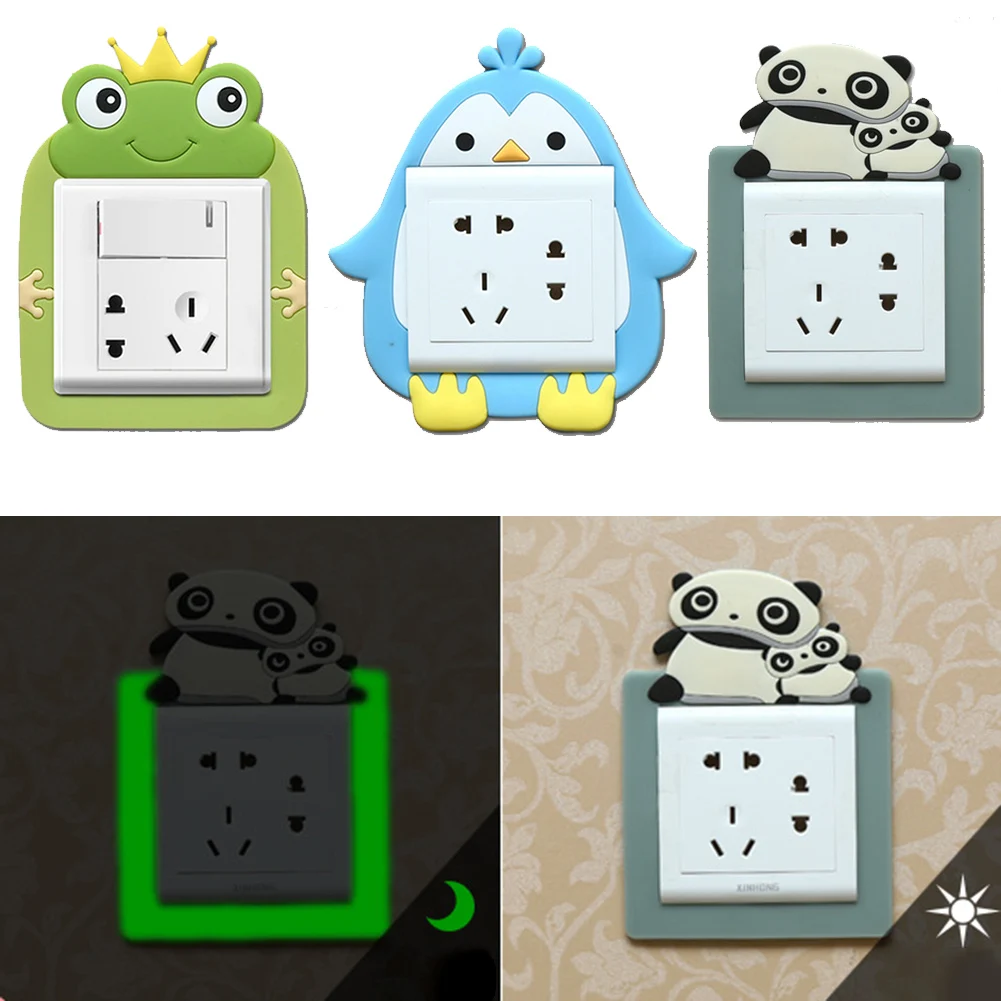 

3D Wall Silicone On-Off Switch Luminous Light Switch Outlet Wall Sticker Animal Frog Penguin Panda Cover Cartoon Room Decor