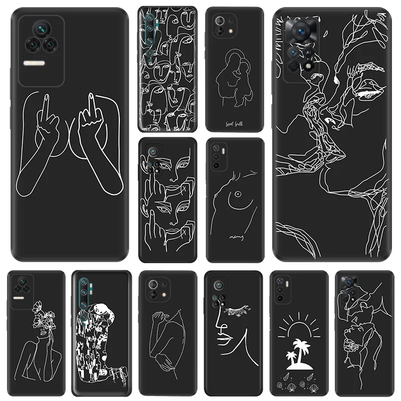 

Soft Phone Cases For Xiaomi 13 Lite12T 12S Ultra 12 X A2 Flower Abstract line Art Girl Kiss Redmi 12C K50 K60 CC9E Matte Cover