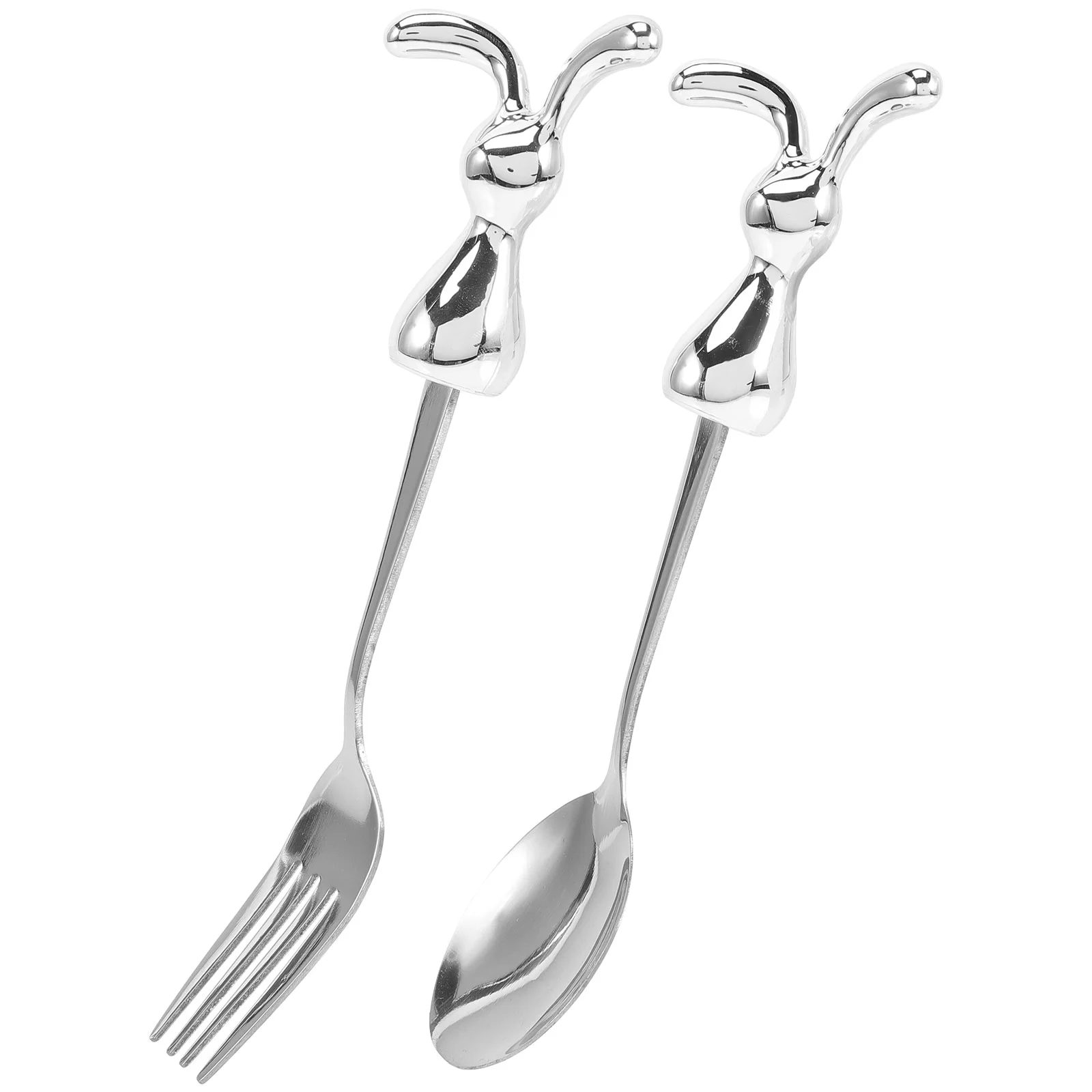 

Set Spoon Easter Fork Spoons Forks Rabbit Cutlery Year Silverware Utensils Fruit Dessert Steel Kids Stainless Drink Serving