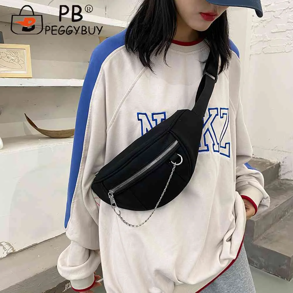 

Waist Fanny Pack Women Casual Solid Chest Bags Canvas Travel Chain Zip Bum Purse Sports Phone Bag Portable Solid Color Fashion