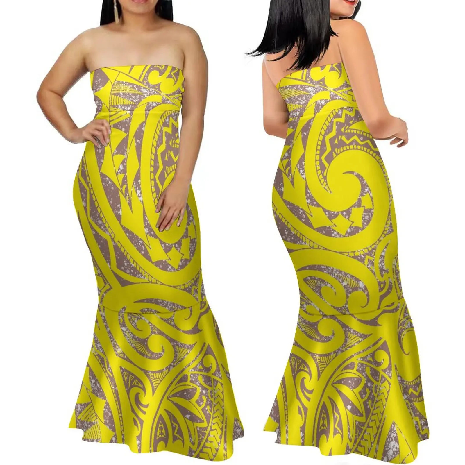 Factory Direct Sales Polynesian Customized On Demand Tube Top Fishtail Dresses Samoan Ethnic Style Personality Mermaid Dress