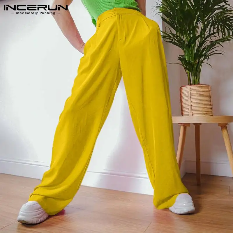 

Fashion Men Casual Pants Joggers Loose Streetwear Wide Leg Straight Trousers Men 2022 Solid Color Leisure Pantalon S-5XL INCERUN