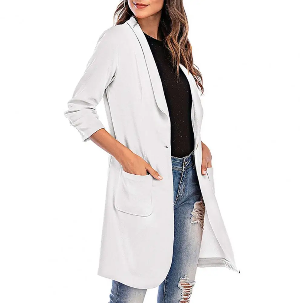 

Suit Jacket Big Pockets Warm Commuting Style Female Single Button Office Mid-Length Suit Jacket Midi Blazer Female Clothing