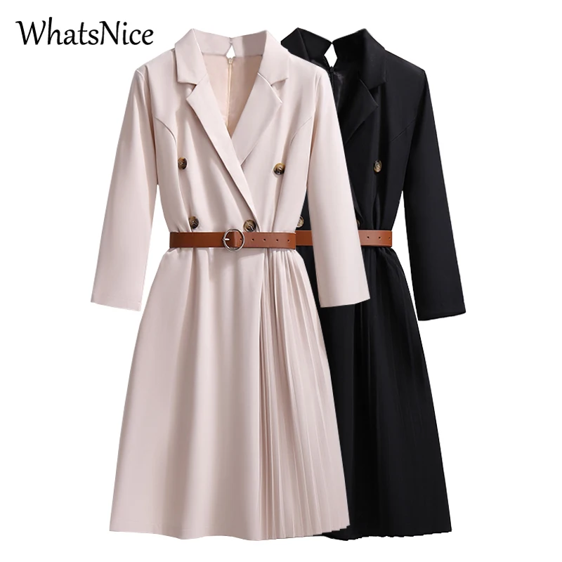 

New Fashion Casual Dresses Women Female Party Black Woman Dress Office Ladies Work Wear Suit Pleat Stitched Dress Dropshipping