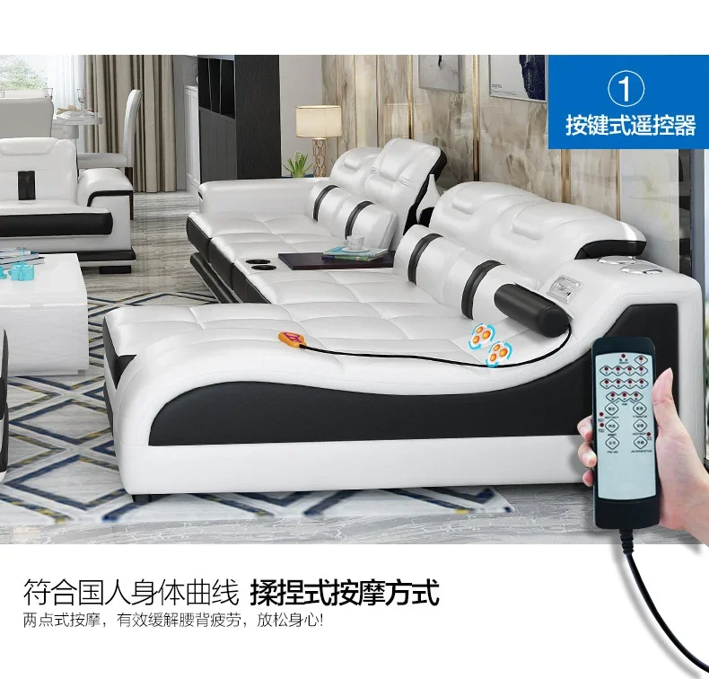 Секционный диван с массажным шезлонгом подстаканником USB регулируемыми