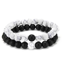 2pcs beaded bracelet set couples distance black white turquoises natural stone yoga bracelets for men women elastic rope jewelry