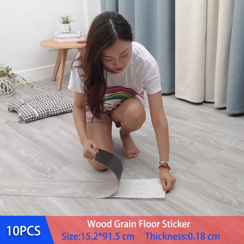

10PCS 3D Wood Grain Floor Stickers Waterproof Self-Adhesive Abrasion Resistant PVC for Bedroom Toilet Kitchen Home Floor Decor