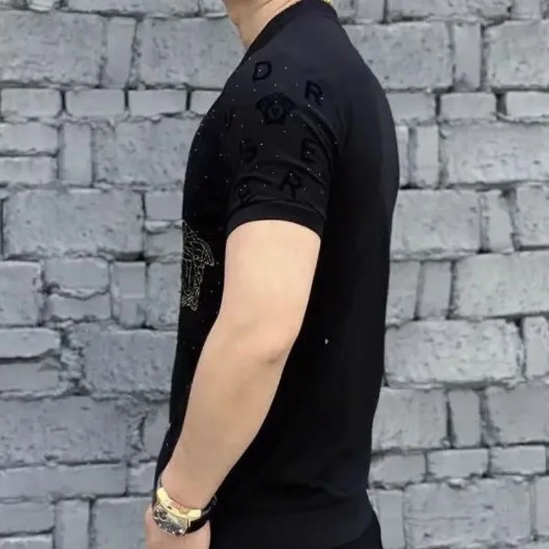 Shirt For Men Short Sleeve 2022 New Arrival Summer Black Male Top Floral V-neck Slim Fashion Korean Style Hot Sale S35