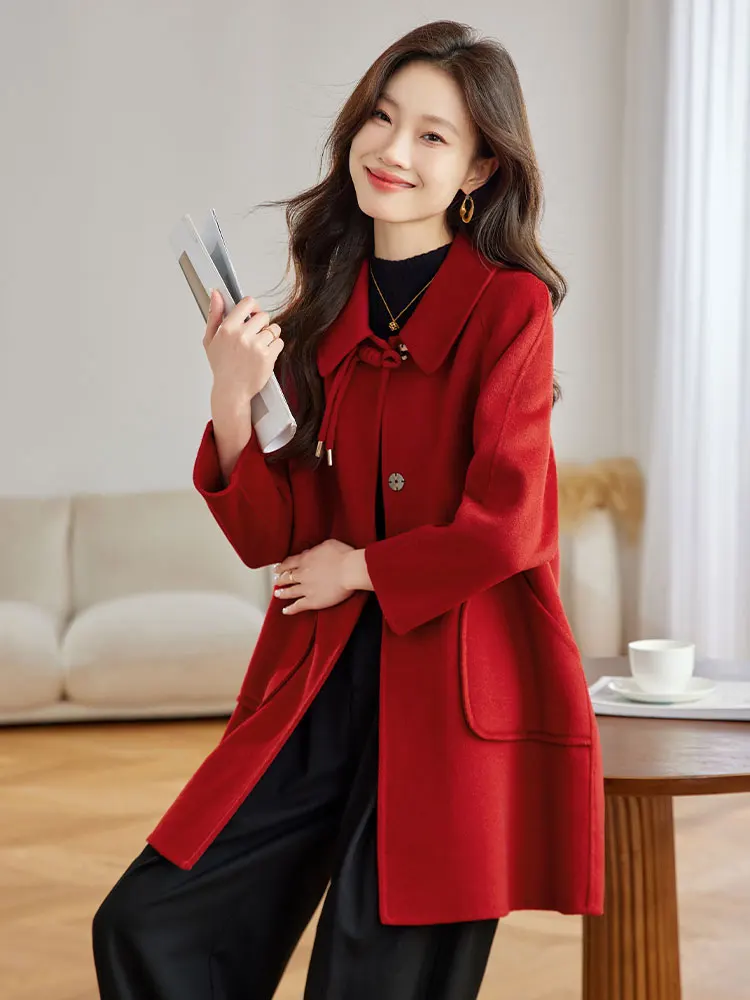 Новое китайское двустороннее кашемировое пальто женское осенне-зимнее