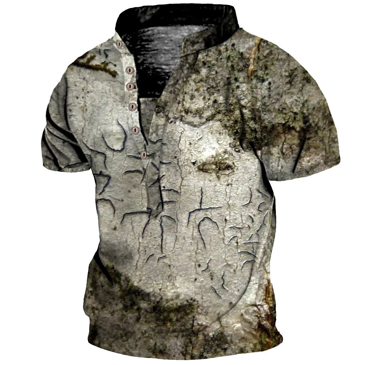 

2023 Popular men's Polo shirt digital printing trend 3D renderings six button Henry collar casual street style T-shirt