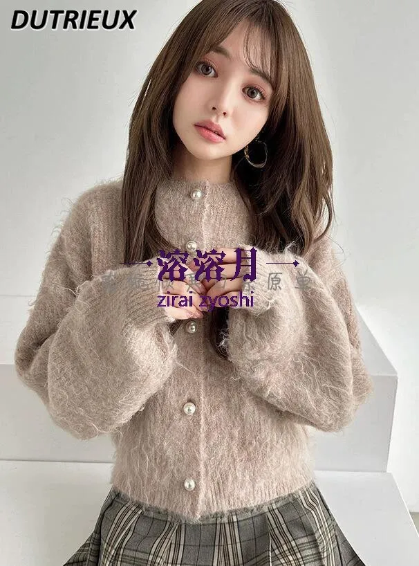 

2023 Spring Autumn New Cardigan Sweater Wool Mixed Pearl Long Sleeve Knitted Cardigan Japanese Style Sweater Top for Women