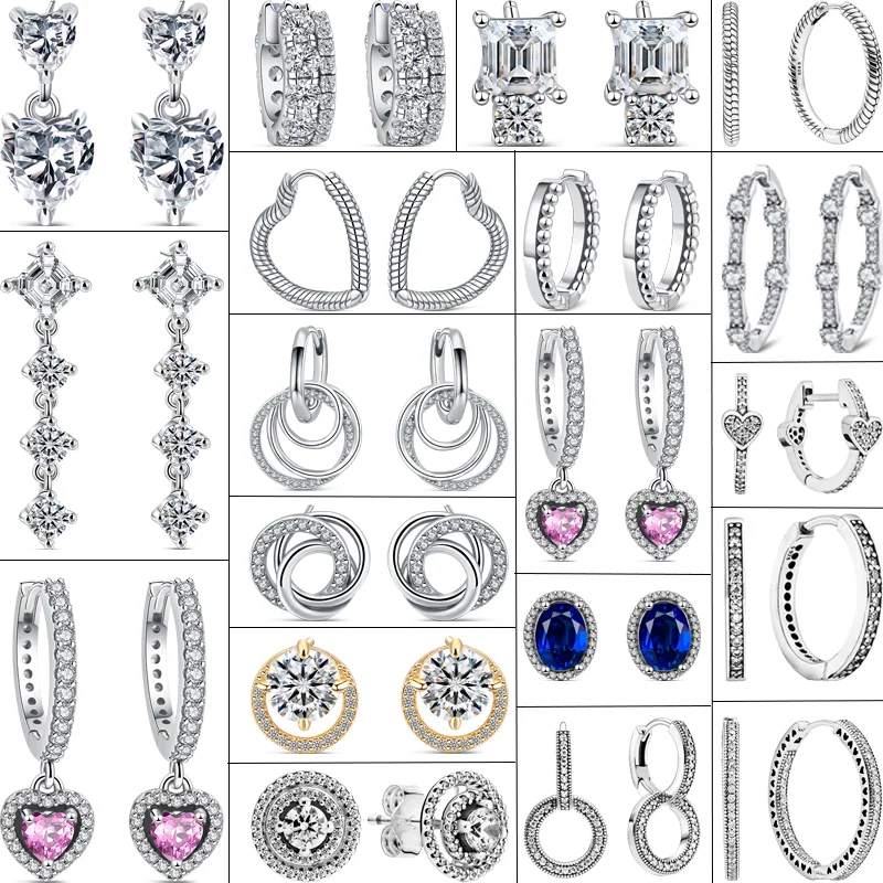 

Authentic 100% 925 Sterling Silver Earrings Eternal Heart Sparkling Clear Zircon Stud Earrings For Women Classic Fashion Jewelry