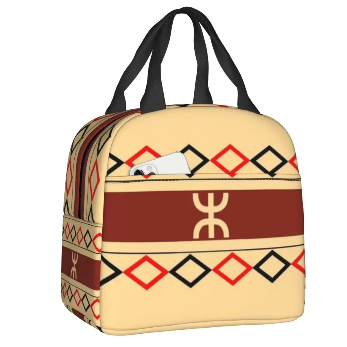 

Изолированная сумка-тоут для обеда Amazigh Berbere с символом, для женщин, Tifinagh, портативный термо-охладитель, Ланч-бокс для еды, школьные сумки для пикника