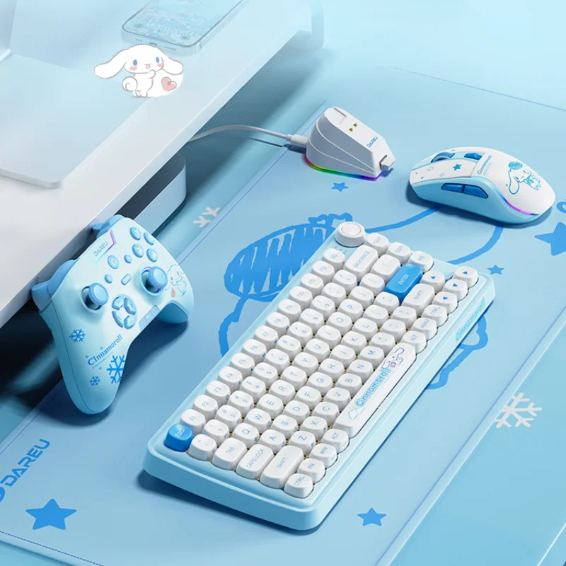 Sanrio Cinnamoroll DAREU Wireless Bluetooth Mechanical Keyboard Mouse Handle Suit Light Tone Shaft Rechargeable Gamer Keyboard