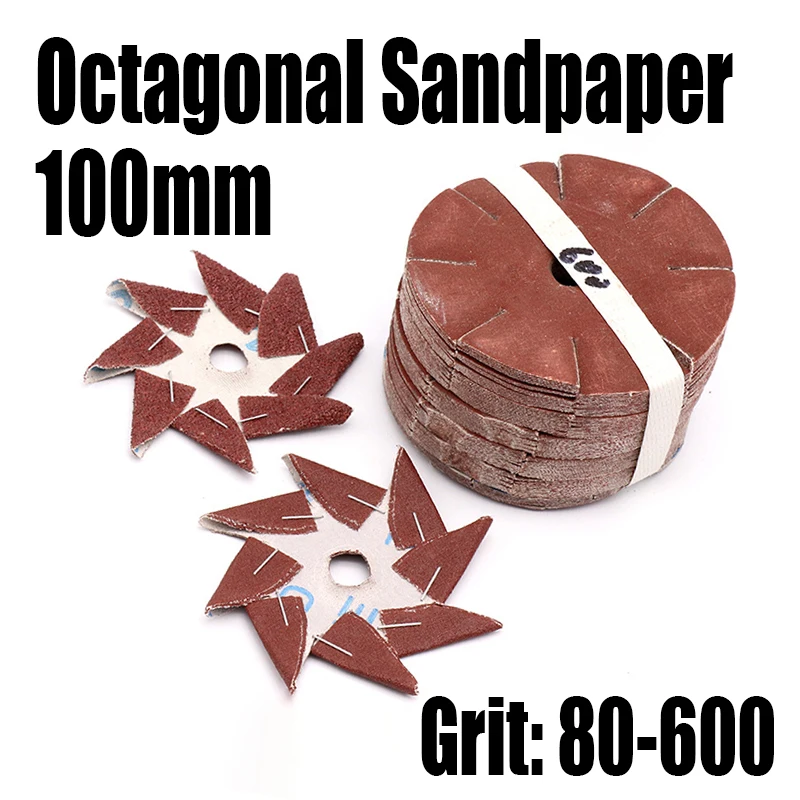 

3PCS 100mm Octagonal Sandpaper Grit 80-600 8 Angle Sanding Paper Disc Sandpaper Abrasive Polishing Tool For Wood/Metal/Furniture